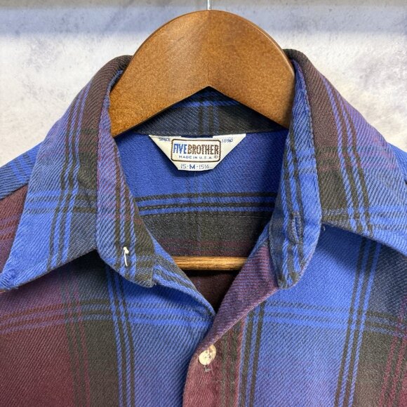 Vintage Five Brother Flannel Shirt Mens Medium 21.5x26.5 Heavyweight USA - Picture 3 of 13